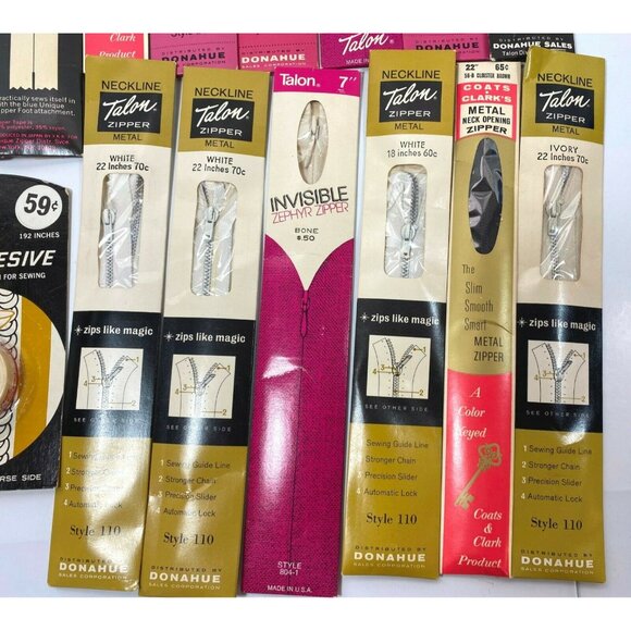 Vintage Zipper Sewing Lot of 14 Talon Coats & Clark Unique Various Adhesive - Picture 6 of 8